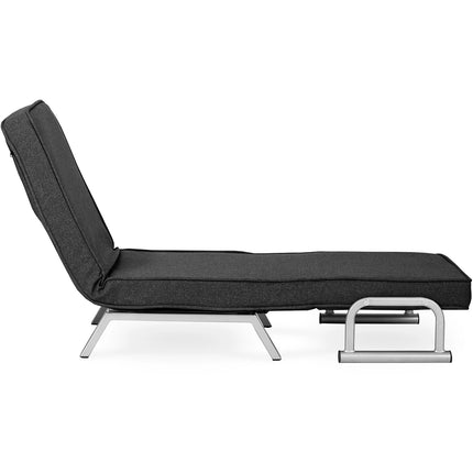 Mebel Elite Bart Luxe 3-in-1 Uitklapbare Slaapstoel Zwart - Inklapbare Slaapbank Met 5 Standen Verstelbare Rugleuning - Belastbaar Tot 125 kg - Moderne Slaapfauteuil - Logeerbed