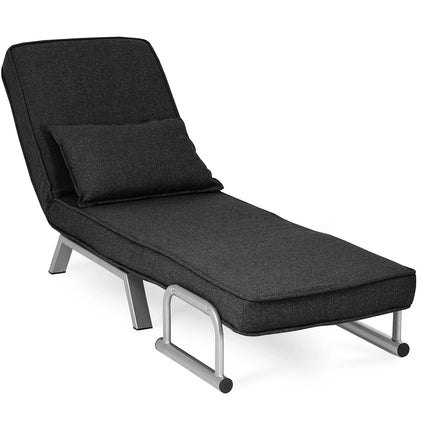Mebel Elite Bart Luxe 3-in-1 Uitklapbare Slaapstoel Zwart - Inklapbare Slaapbank Met 5 Standen Verstelbare Rugleuning - Belastbaar Tot 125 kg - Moderne Slaapfauteuil - Logeerbed
