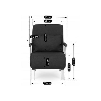 Mebel Elite Bart Luxe 3-in-1 Uitklapbare Slaapstoel Zwart - Inklapbare Slaapbank Met 5 Standen Verstelbare Rugleuning - Belastbaar Tot 125 kg - Moderne Slaapfauteuil - Logeerbed