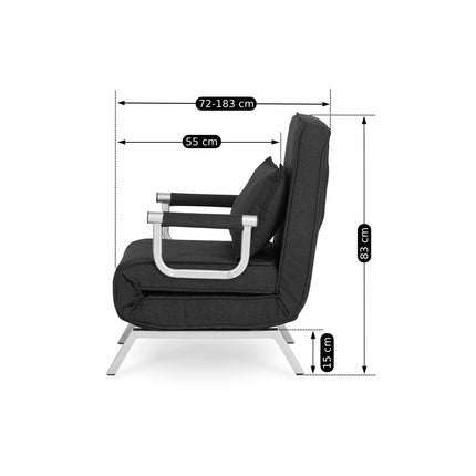 Mebel Elite Bart Luxe 3-in-1 Uitklapbare Slaapstoel Zwart - Inklapbare Slaapbank Met 5 Standen Verstelbare Rugleuning - Belastbaar Tot 125 kg - Moderne Slaapfauteuil - Logeerbed