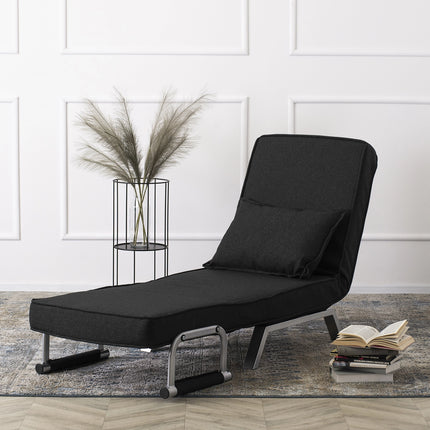 Mebel Elite Bart Luxe 3-in-1 Uitklapbare Slaapstoel Zwart - Inklapbare Slaapbank Met 5 Standen Verstelbare Rugleuning - Belastbaar Tot 125 kg - Moderne Slaapfauteuil - Logeerbed