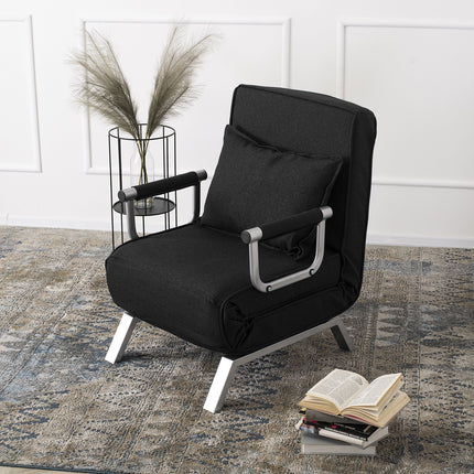 Mebel Elite Bart Luxe 3-in-1 Uitklapbare Slaapstoel Zwart - Inklapbare Slaapbank Met 5 Standen Verstelbare Rugleuning - Belastbaar Tot 125 kg - Moderne Slaapfauteuil - Logeerbed