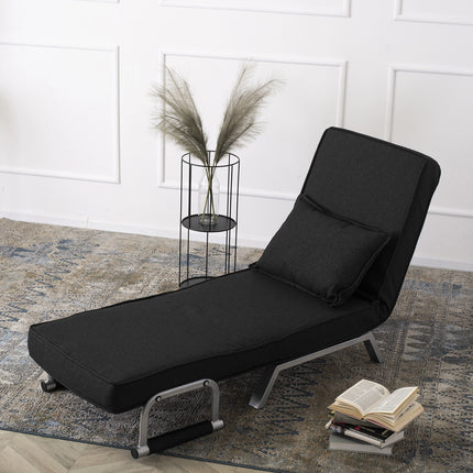Mebel Elite Bart Luxe 3-in-1 Uitklapbare Slaapstoel Zwart - Inklapbare Slaapbank Met 5 Standen Verstelbare Rugleuning - Belastbaar Tot 125 kg - Moderne Slaapfauteuil - Logeerbed