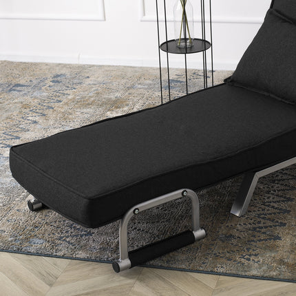 Mebel Elite Bart Luxe 3-in-1 Uitklapbare Slaapstoel Zwart - Inklapbare Slaapbank Met 5 Standen Verstelbare Rugleuning - Belastbaar Tot 125 kg - Moderne Slaapfauteuil - Logeerbed