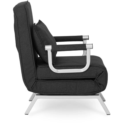 Mebel Elite Bart Luxe 3-in-1 Uitklapbare Slaapstoel Zwart - Inklapbare Slaapbank Met 5 Standen Verstelbare Rugleuning - Belastbaar Tot 125 kg - Moderne Slaapfauteuil - Logeerbed