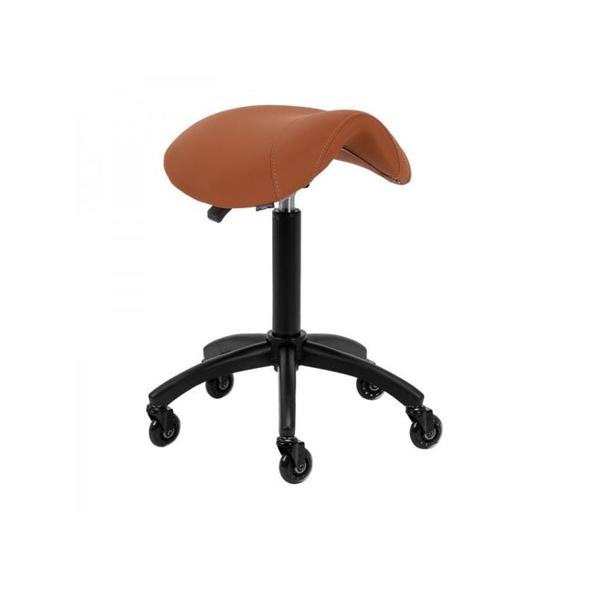 Gabbiano Kapperskruk Bruin – Ergonomische Zadelkruk met Gasveer – Professionele Salonstoel met Wielen
