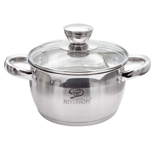 MH-1250 Kookpan 1,3 Liter 14 cm – RVS Pan met Glazen Deksel – Geschikt voor Inductie