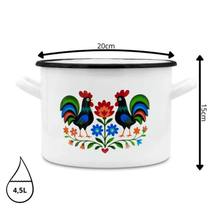 Emaille Kookpan 4,5 Liter – Geëmailleerde Pan 20 cm – Folk Design – Wit