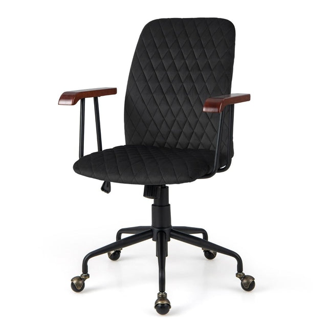 Trendmix Fluwelen Vintage Bureaustoel Met Kantelbare Rugleuning - 150 kg Draagvermogen - Ergonomische Verstelbare Draaibare Thuiskantoor Stoel - Zwart