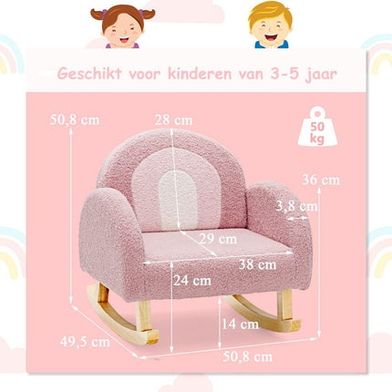 Trendmix Schommelstoel Kinderen Teddy Stof Roze regenboog - Kinderzetel - Schommelzitje - 50,8 x 49,5 x 50,8 cm