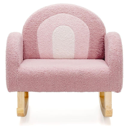 Trendmix Schommelstoel Kinderen Teddy Stof Roze regenboog - Kinderzetel - Schommelzitje - 50,8 x 49,5 x 50,8 cm