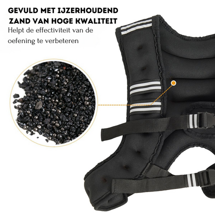 Trendmix Verstelbaar Gewichtsvest Weight vest 5 kg Sportvest - Reflectoren - Verstelbanden Zwart