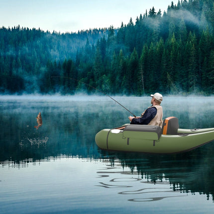 Trendmix Opblaasbare Lichtgewicht Belly Boat Groen 136 x 105 x 53 cm - Bellyboat 160 kg Draagvermogen - Inclusief Peddel en Flippers
