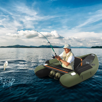 Trendmix Opblaasbare Lichtgewicht Belly Boat Groen 136 x 105 x 53 cm - Bellyboat 160 kg Draagvermogen - Inclusief Peddel en Flippers