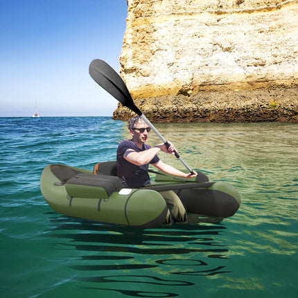 Trendmix Opblaasbare Lichtgewicht Belly Boat Groen 136 x 105 x 53 cm - Bellyboat 160 kg Draagvermogen - Inclusief Peddel en Flippers