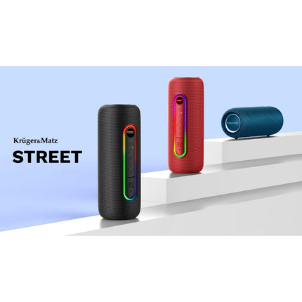 Krüger & Matz Street Draadloze Draagbare Bluetooth 5.0 Speaker Waterdicht - RGB Verlichting - TWS Functie - 20W - Zwart