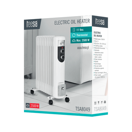 2de kansje Teesa TSA8049 Elektrische olieradiator 11 ribben 2500 W met thermostaat en 3 warmtestanden