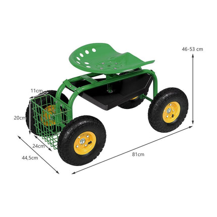 Trendmix Verrijdbare Werk Tuinstoel met 360° Draaibare Zitting - Om Makkelijk Onkruid Te Verwijderen - Verstelbare Hoogte Tuintrolley - Opbergmand – Groen