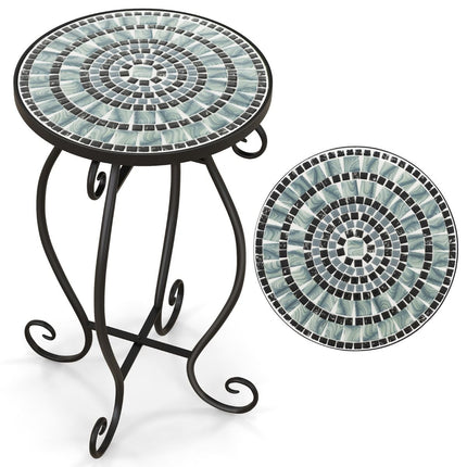 Mozaïek Bijzettafel voor Binnen en Buiten - Ronde Terrastafel met Weerbestendig keramiek Tafelblad - Kleine Plantenstandaard 30 x 30 x 50 - Zwart