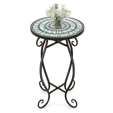 Mozaïek Bijzettafel voor Binnen en Buiten - Ronde Terrastafel met Weerbestendig keramiek Tafelblad - Kleine Plantenstandaard 30 x 30 x 50 - Zwart