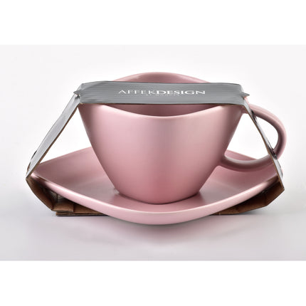 Affekdesign Happy koffie of thee kop met schotel diamant vormig 200 ml roze