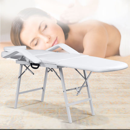2de kansje Costway Opvouwbare Cosmetische Behandelstoel 225 kg Draagvermogen Wit - Massagestoel Inclusief Draagtas - 182 x 77,5 x 68 cm