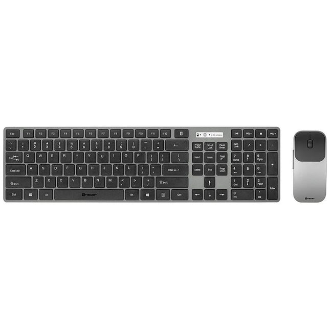 Tracer RF Nano Draadloos Toetsenbord en Stille Membraan Muis Set - QWERTY - Slank Design - Zwart/Grijs