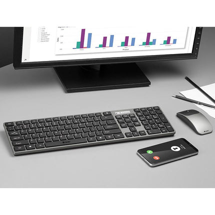 Tracer RF Nano Draadloos Toetsenbord en Stille Membraan Muis Set - QWERTY - Slank Design - Zwart/Grijs