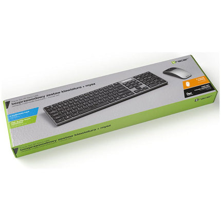 Tracer RF Nano Draadloos Toetsenbord en Stille Membraan Muis Set - QWERTY - Slank Design - Zwart/Grijs