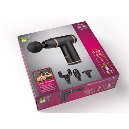 Lafe Massage gun / Massage apparaat met 4 Opzetstukken en 8 standen
