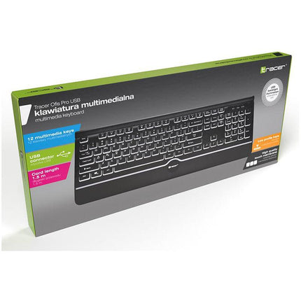 Tracer Ofis Pro USB Bedraad Toetsenbord met Witte Achtergrondverlichting - Qwerty - Zwart