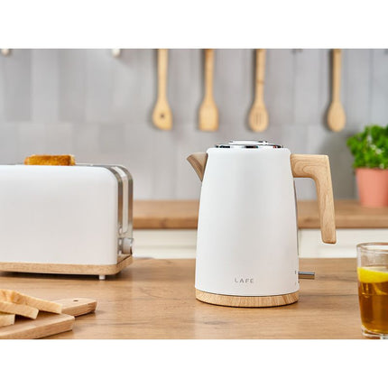Lafe Scandi Elektrische Waterkoker 1,7L – Scandinavisch Design – RVS – Houten Accenten – STRIX-Connector – Automatische Uitschakeling