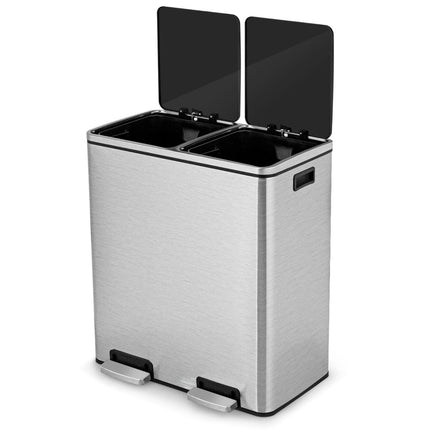Trendmix RVS Afvalscheidingsprullenbak 2 x 30L - Prullenbak 60L Met Dubbele Compartimenten En Voetpedalen - Anti-Vingerafdruk