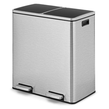Trendmix RVS Afvalscheidingsprullenbak 2 x 30L - Prullenbak 60L Met Dubbele Compartimenten En Voetpedalen - Anti-Vingerafdruk