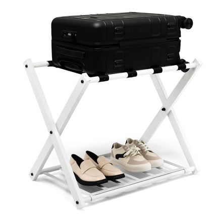Trendmix Opvouwbaar Bagagerek Kofferstandaard - Bagagerek met Schoenenplank - Metaal Wit 68 x 44 x 57 cm