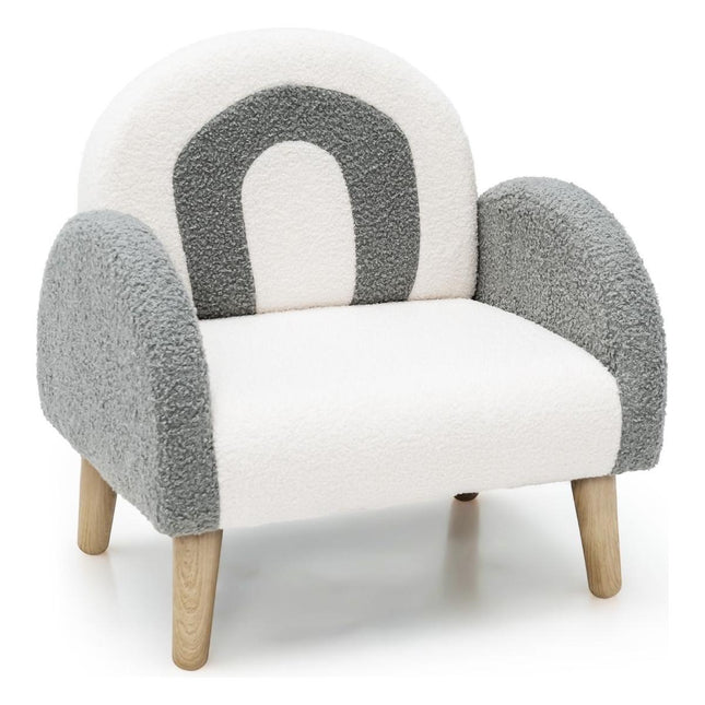 Trendmix Kinder Fauteuil Teddy Stof Grijs Regenboog - Kinderzetel - Lounge Stoel - 51 x 42 x 51 cm