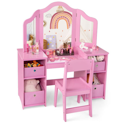 Trendmix 2 in 1 Kaptafel kind met Stoel En 3 Spiegels 104 x 40 x 117 cm Roze - Set voor Kinderen - Make-Up Tafel - Opmaaktafel