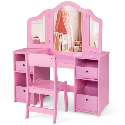 Trendmix 2 in 1 Kaptafel kind met Stoel En 3 Spiegels 104 x 40 x 117 cm Roze - Set voor Kinderen - Make-Up Tafel - Opmaaktafel