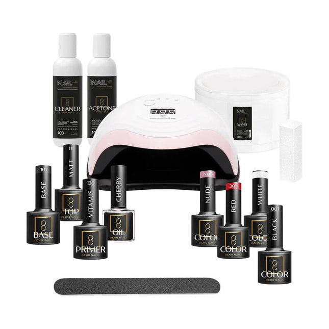 Ocho Nails Starterkit 7 Hybride Set – Met UV/LED Lamp en 4 Kleuren Gellak