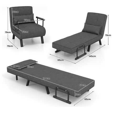 2de kansje Trendmix 4-in-1 Uitklapbare Slaapstoel Belastbaar Tot 150 kg Donkergrijs - Inklapbare Slaapbank Met 6 Standen Verstelbare Rugleuning - Modern Design Logeerbed - Slaapfauteuil