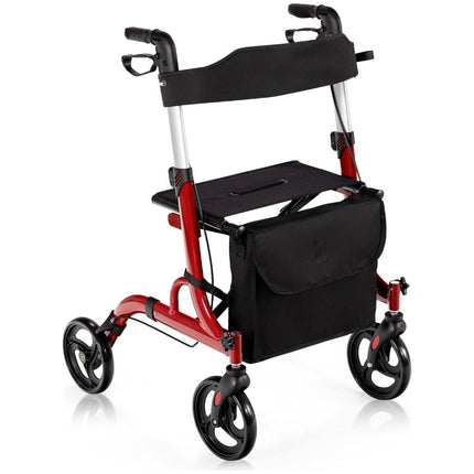 Trendmix Opvouwbare Lichtgewicht Rollator Met Zitting En Loophulp - 6-Voudig In Hoogte Verstelbaar Loopwagen - Tas En Stokhouder & 2 Remmen - Rood