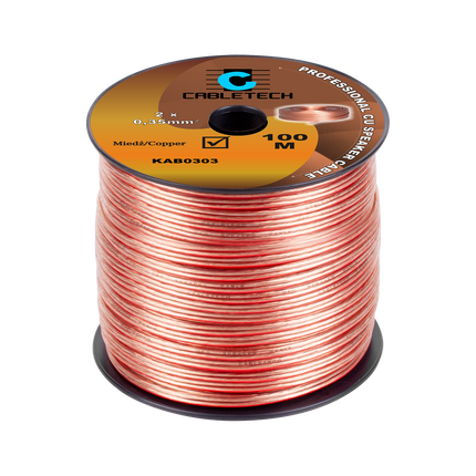 Speaker Kabel 100 Meter Haspel 2x0.35 mm² CU Koper KAB0303 – Luidsprekerkabel Transparant – Audio Kabel Rol