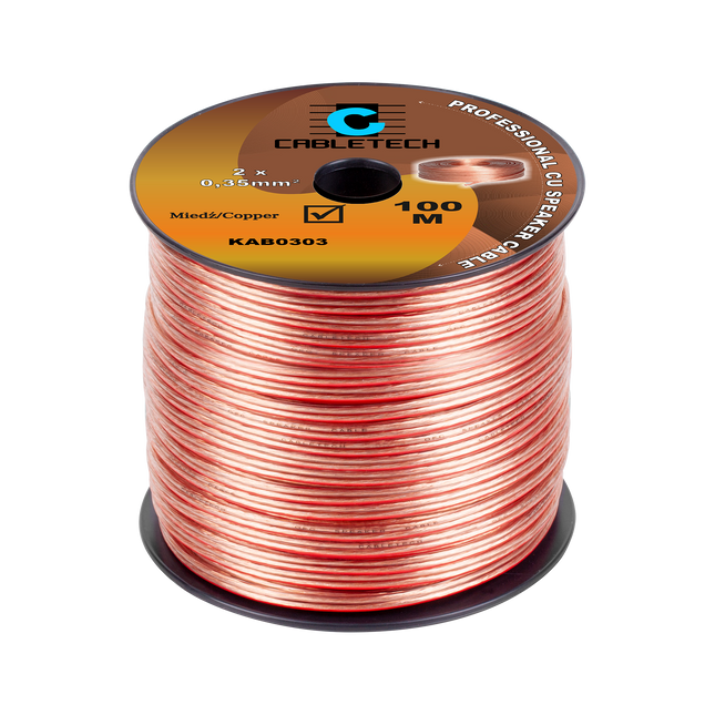 Speaker Kabel 100 Meter Haspel 2x0.35 mm² CU Koper KAB0303 – Luidsprekerkabel Transparant – Audio Kabel Rol