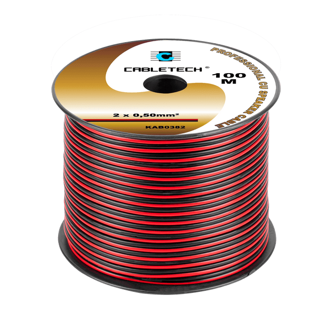Speaker Kabel 100 Meter Haspel 2x0.5 mm² Zwart/Rood CU Koper KAB0382 – Luidsprekerkabel – Audio Kabel Rol