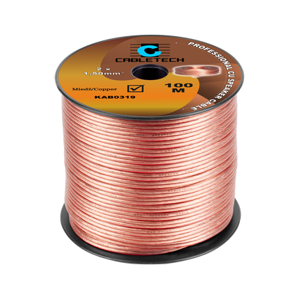 Speaker Kabel 100 Meter Haspel 2x1.5 mm² CU Koper KAB0319 – Luidsprekerkabel Transparant – Audio Kabel Rol