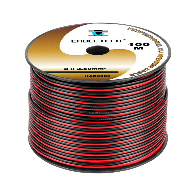 Speaker Kabel 100 Meter Haspel 2x2.5 mm² Zwart/Rood CU Koper KAB0386 – Luidsprekerkabel – Audio Kabel Rol