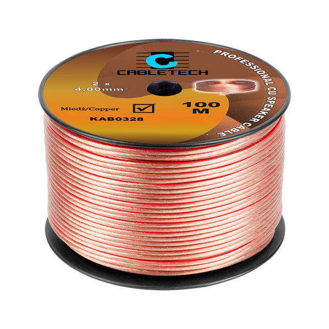 Speaker Kabel 100 Meter Haspel 2x4.0 mm² CU Koper KAB0328 – Luidsprekerkabel Transparant – Audio Kabel Rol