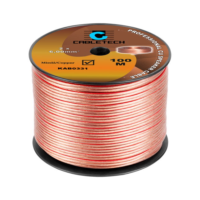 Speaker Kabel 100 Meter Haspel 2x6.0 mm² CU Koper KAB0331 – Luidsprekerkabel Transparant – Audio Kabel Rol