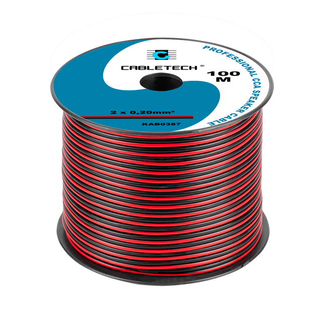Speaker Kabel 100 Meter 2x0.20 mm² CCA Zwart/Rood KAB0387 – Luidsprekerkabel Rol – Audio Kabel Budget
