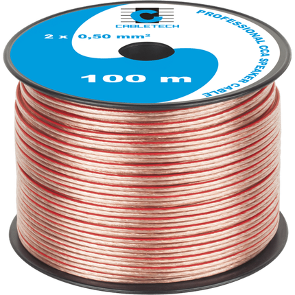 Cabletech speaker kabel luidsprekersnoer CCA transparant 2x 0.5mm Haspel 100m